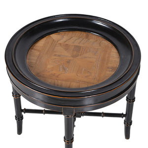 Black/Natural Round Side Table