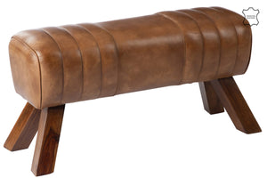 GYM BENCH LEATHER WOOD COGNAC