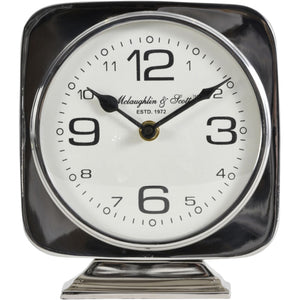 Vickery Silver Nickel Square Mantel Clock on Stand