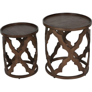 Kielder Solid Carved Wooden Set/2 Nesting Side Tables D/Brown