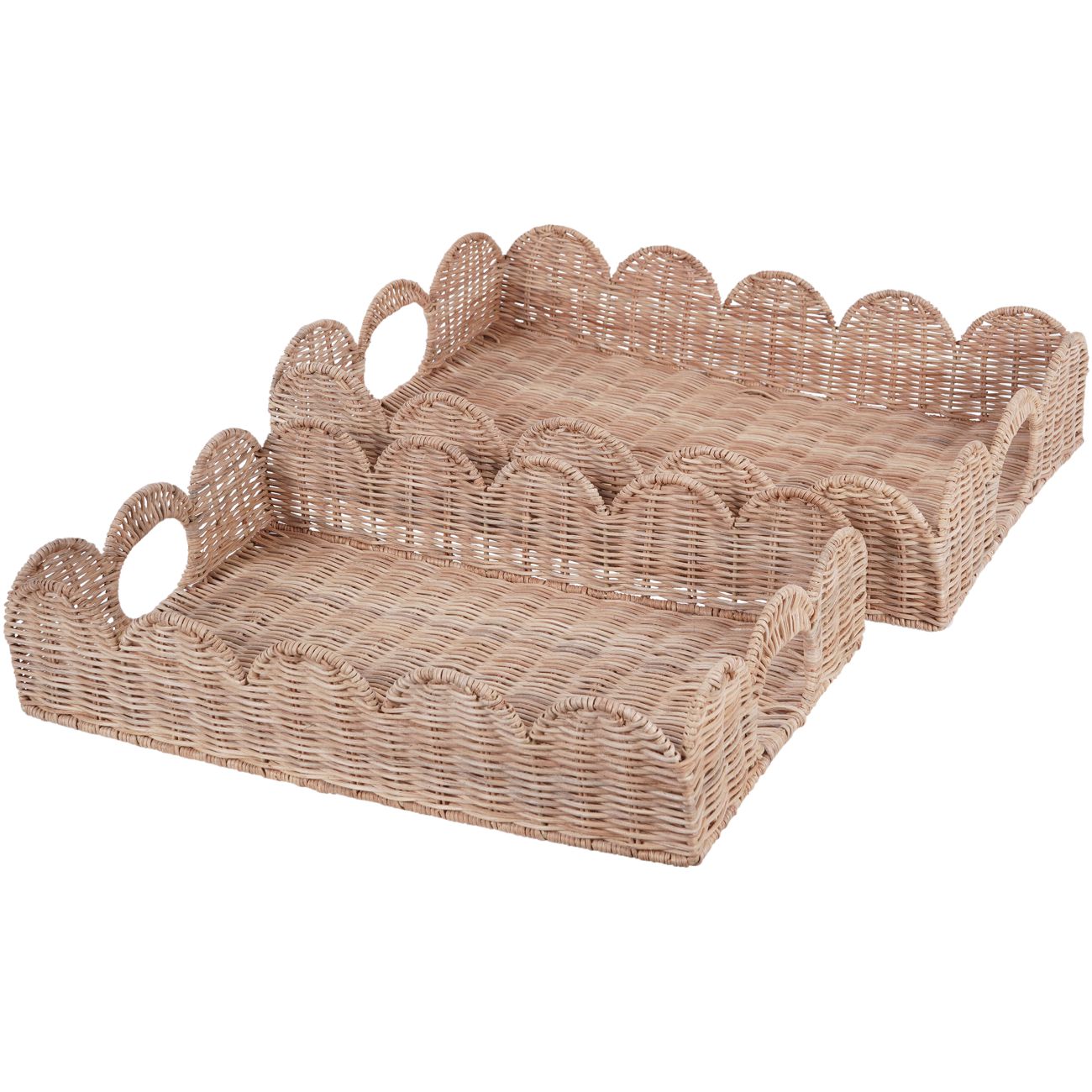 Rattan Set/2 Rectangular Scallop Trays
