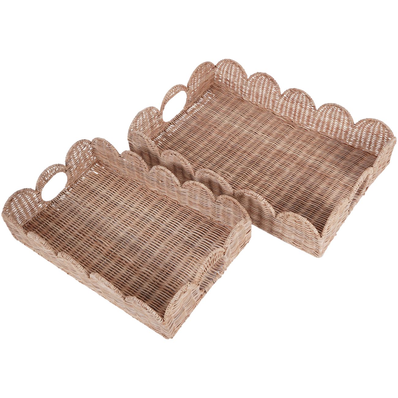 Rattan Set/2 Rectangular Scallop Trays