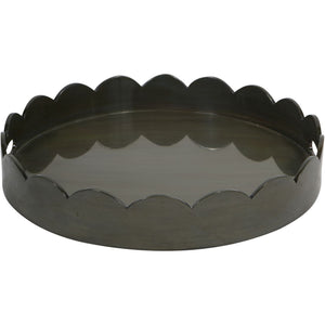 Lacquer Round Tray Olive with Scallop Edge