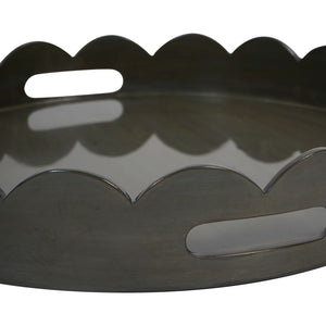 Lacquer Round Tray Olive with Scallop Edge