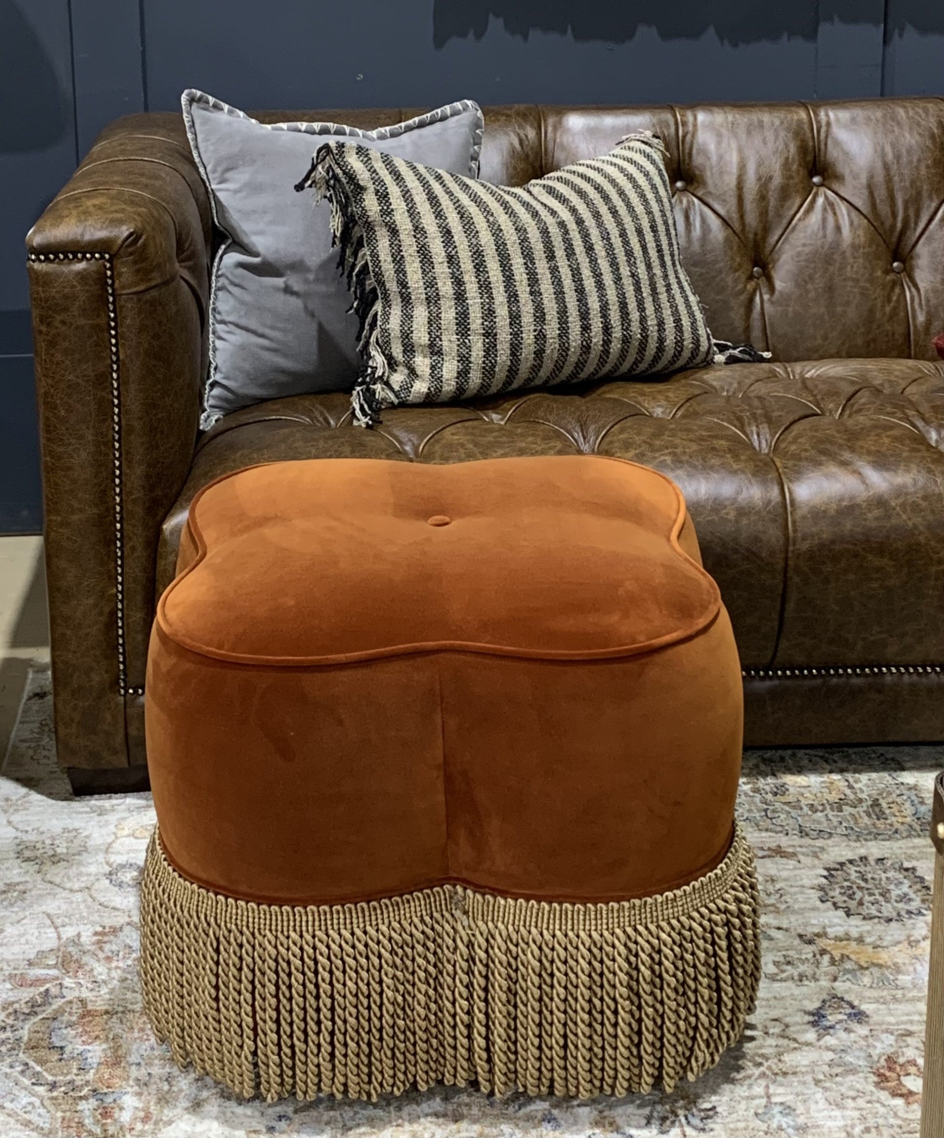Amelia Burnt Orange Stool with Fringe