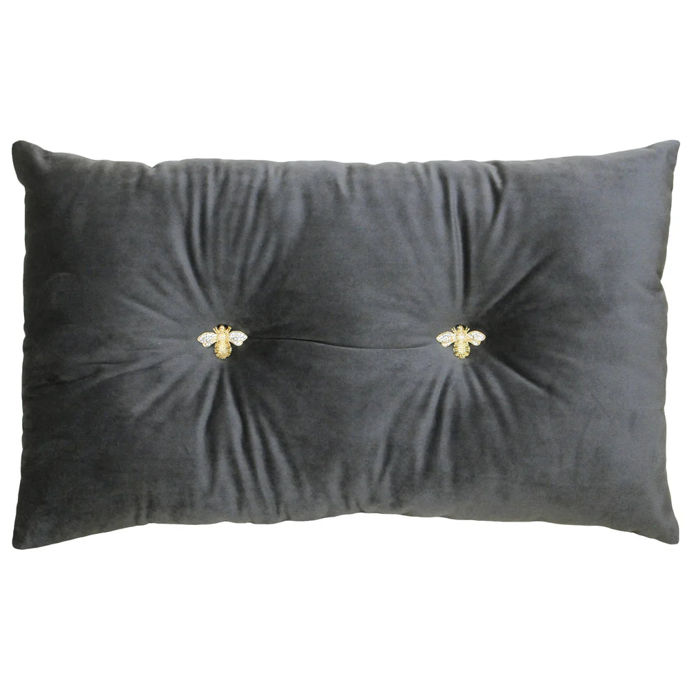 Bumble Bee Velvet Cushion Charcoal 30x50