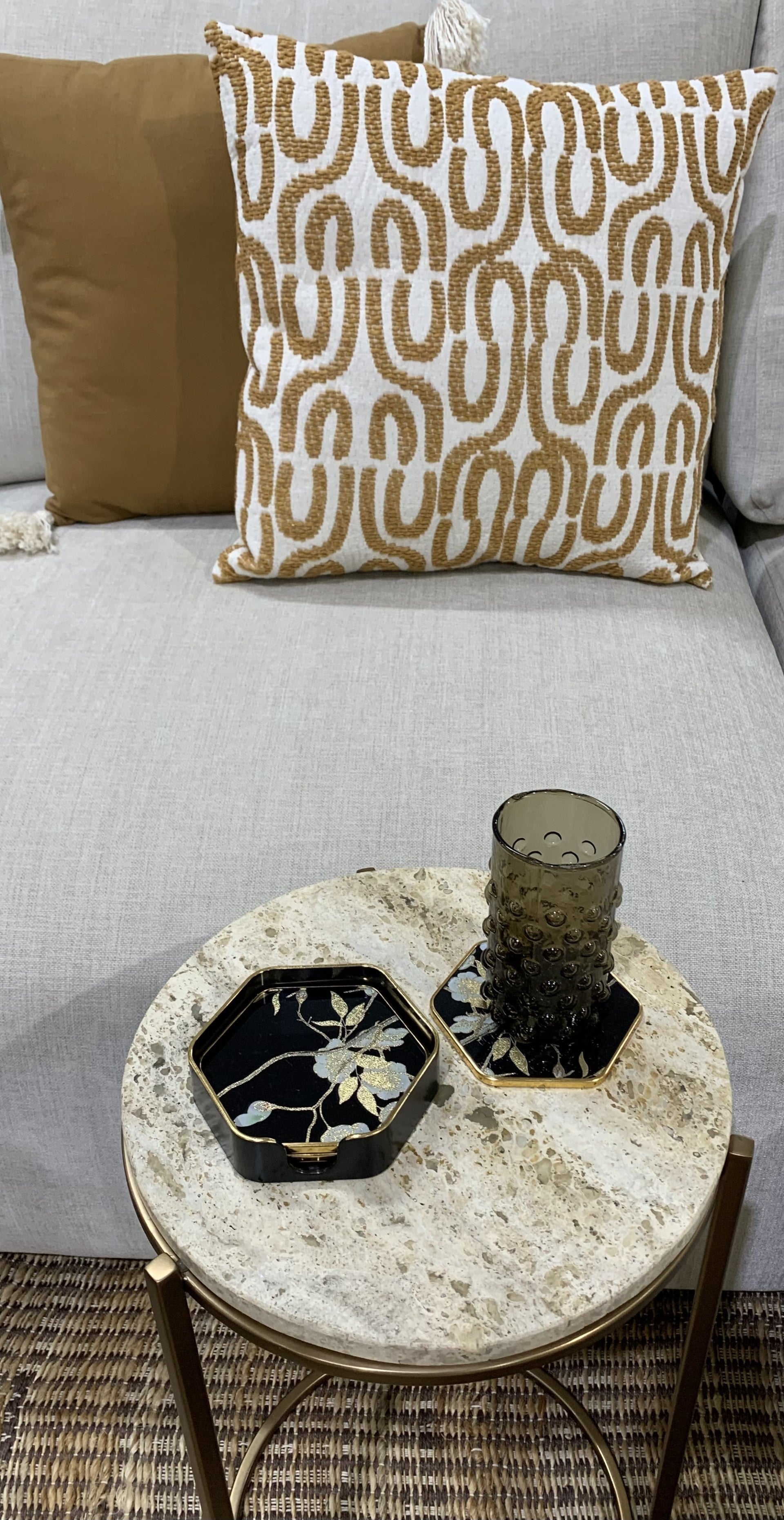 BLOSSOM HEXAGONAL COASTERS with HOLDER S/4