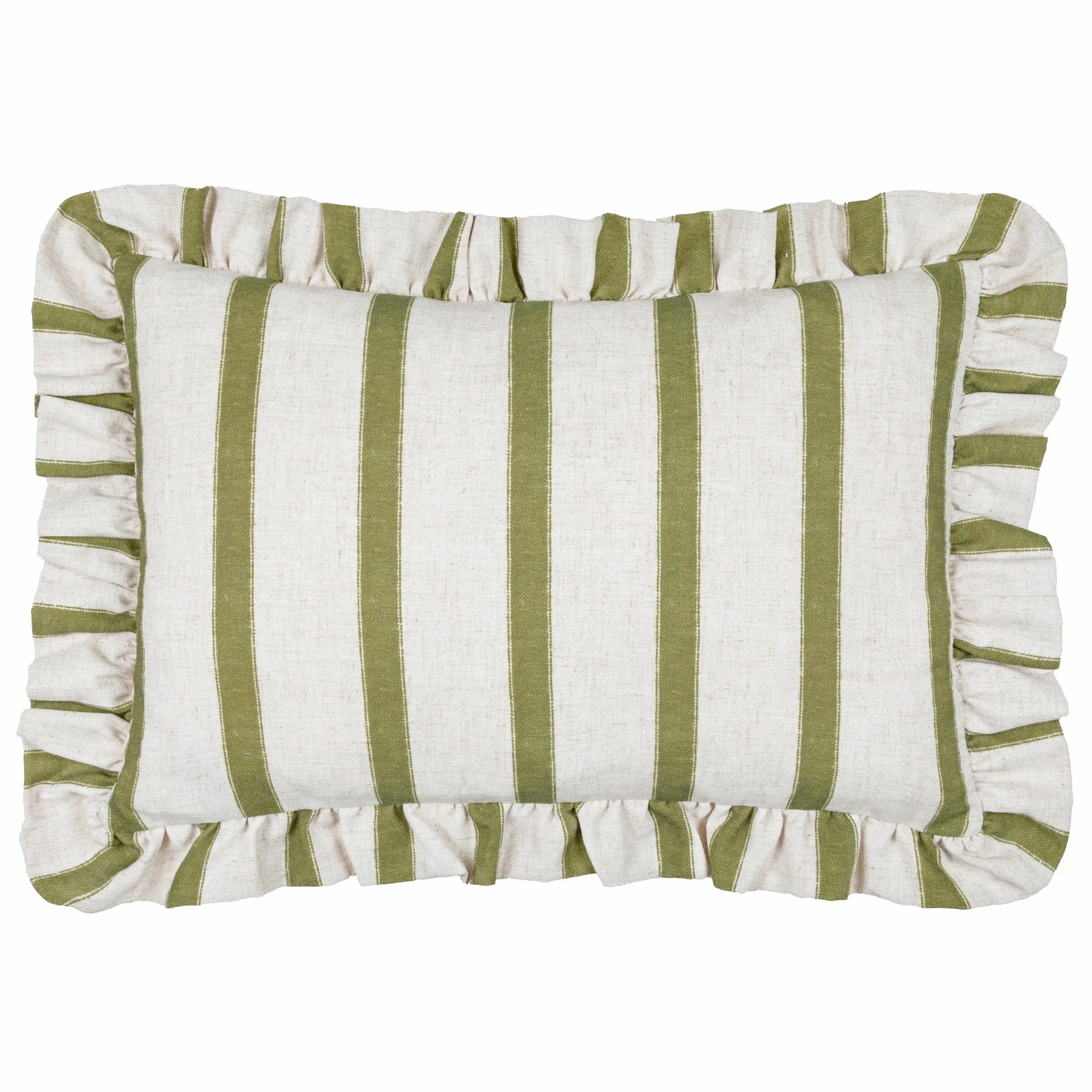 Connie Striped Ruffle Cushion Olive/35x50
