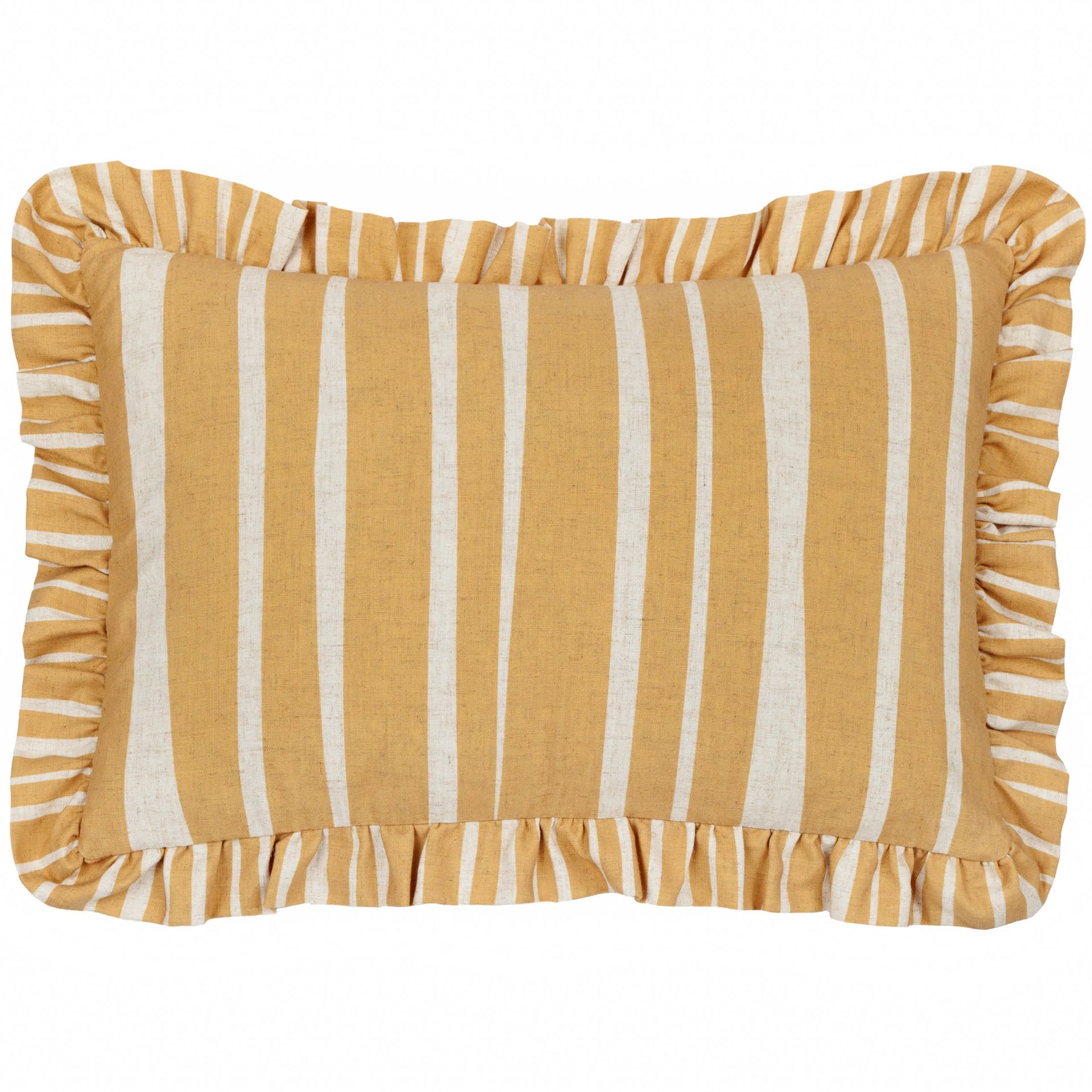 Carmon Stripe Ruffle Cushion Linen/Ochre 40x60