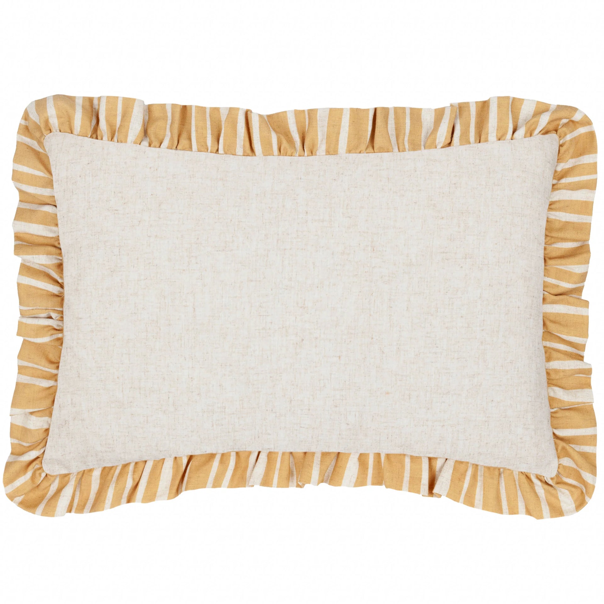 Carmon Stripe Ruffle Cushion Linen/Ochre 40x60