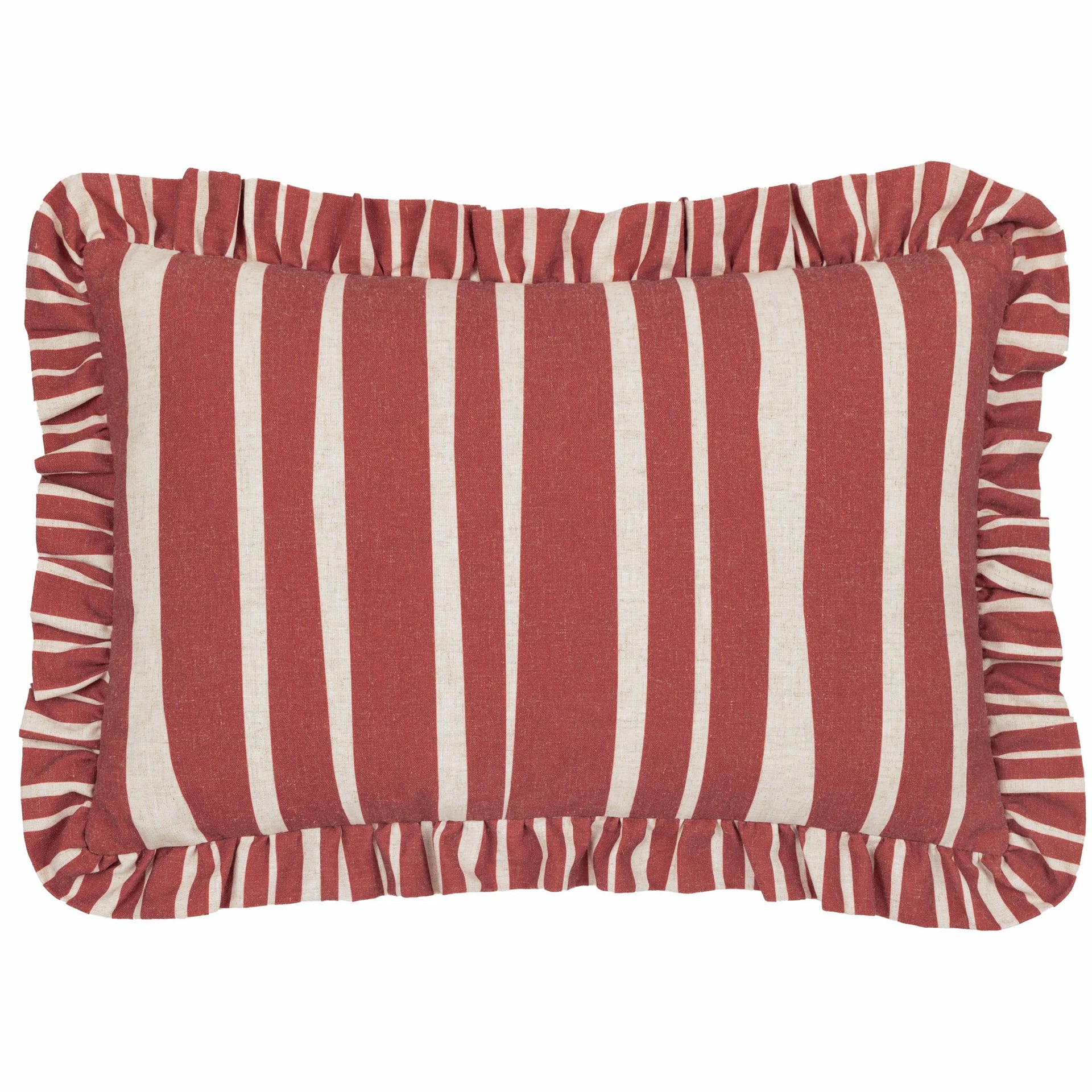 Carmon Stripe Ruffle Cushion Linen/Red 40x60