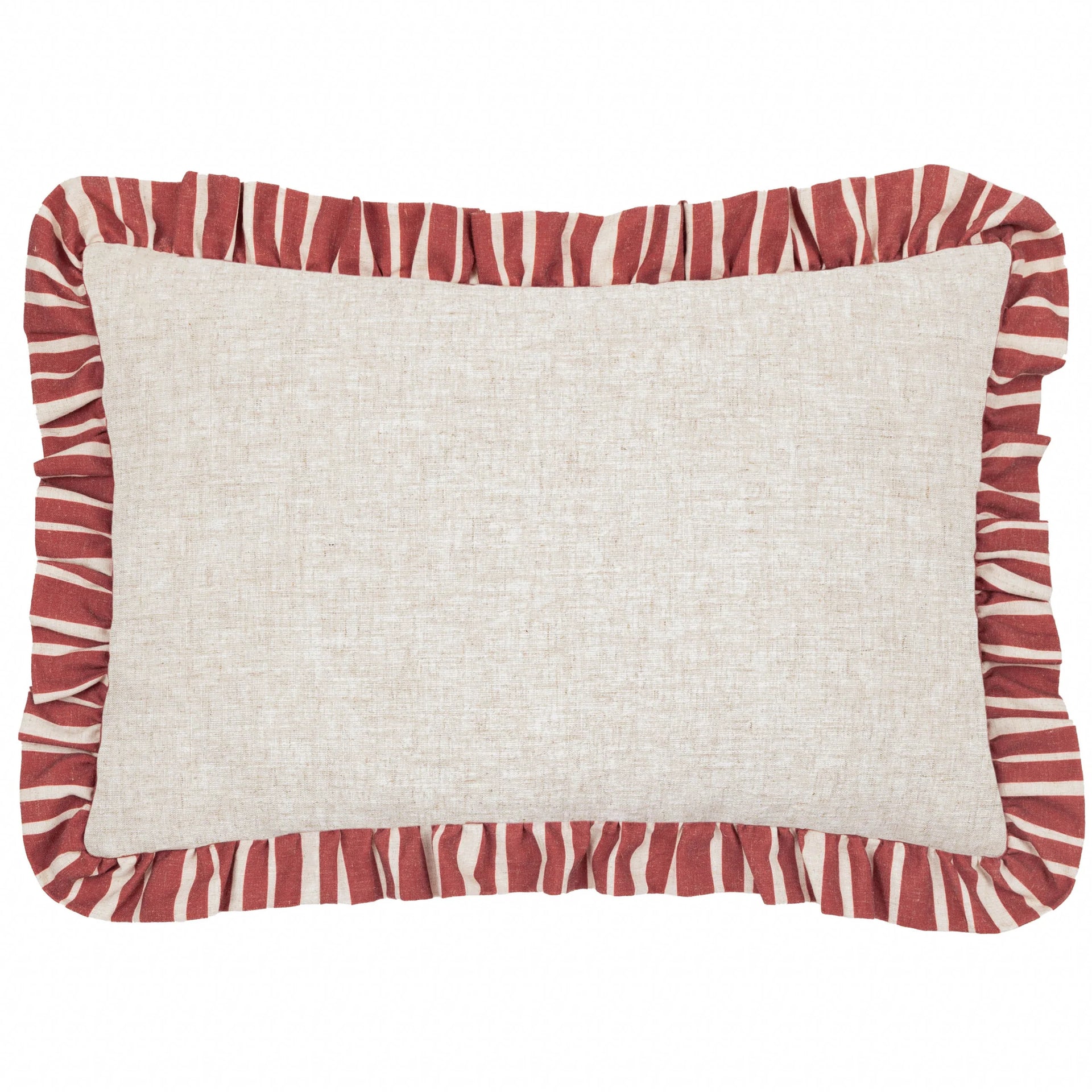 Carmon Stripe Ruffle Cushion Linen/Red 40x60
