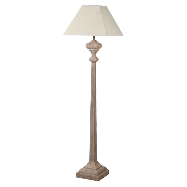 Carran Slim Wooden Floor Lamp with Linen Shade