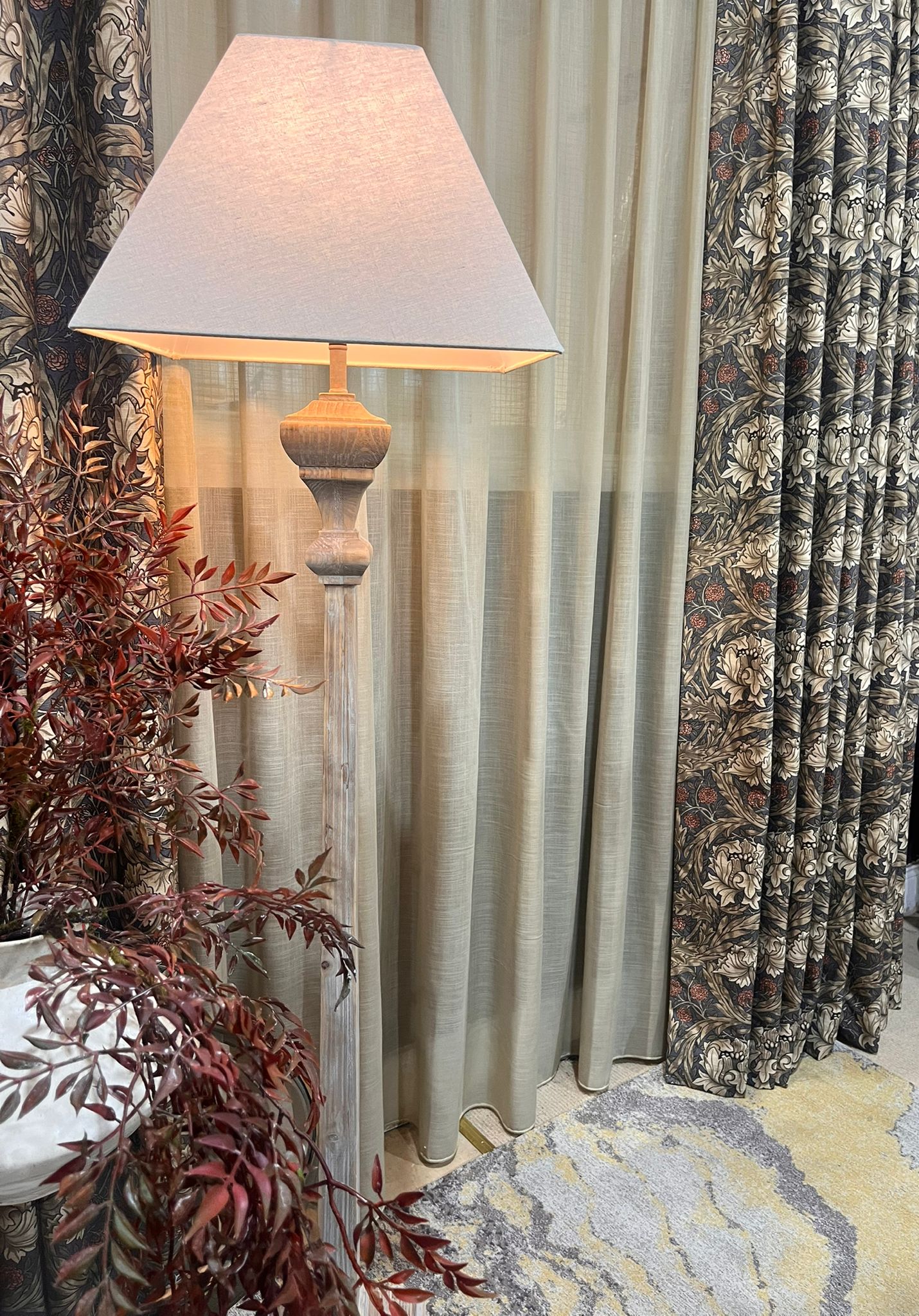 Carran Slim Wooden Floor Lamp with Linen Shade