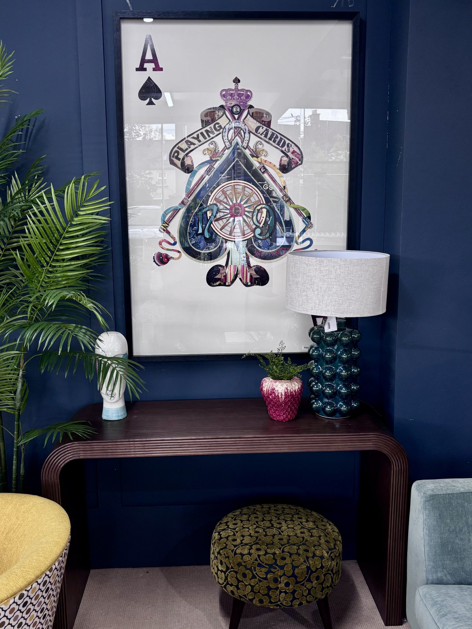 Ceramic Green Lamp with  Linen Shade