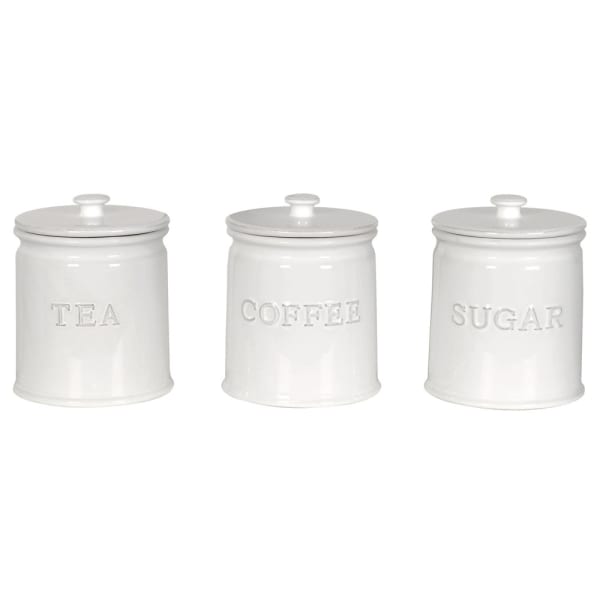 Daisy White Ceramic Tea Coffee & Sugar Jars
