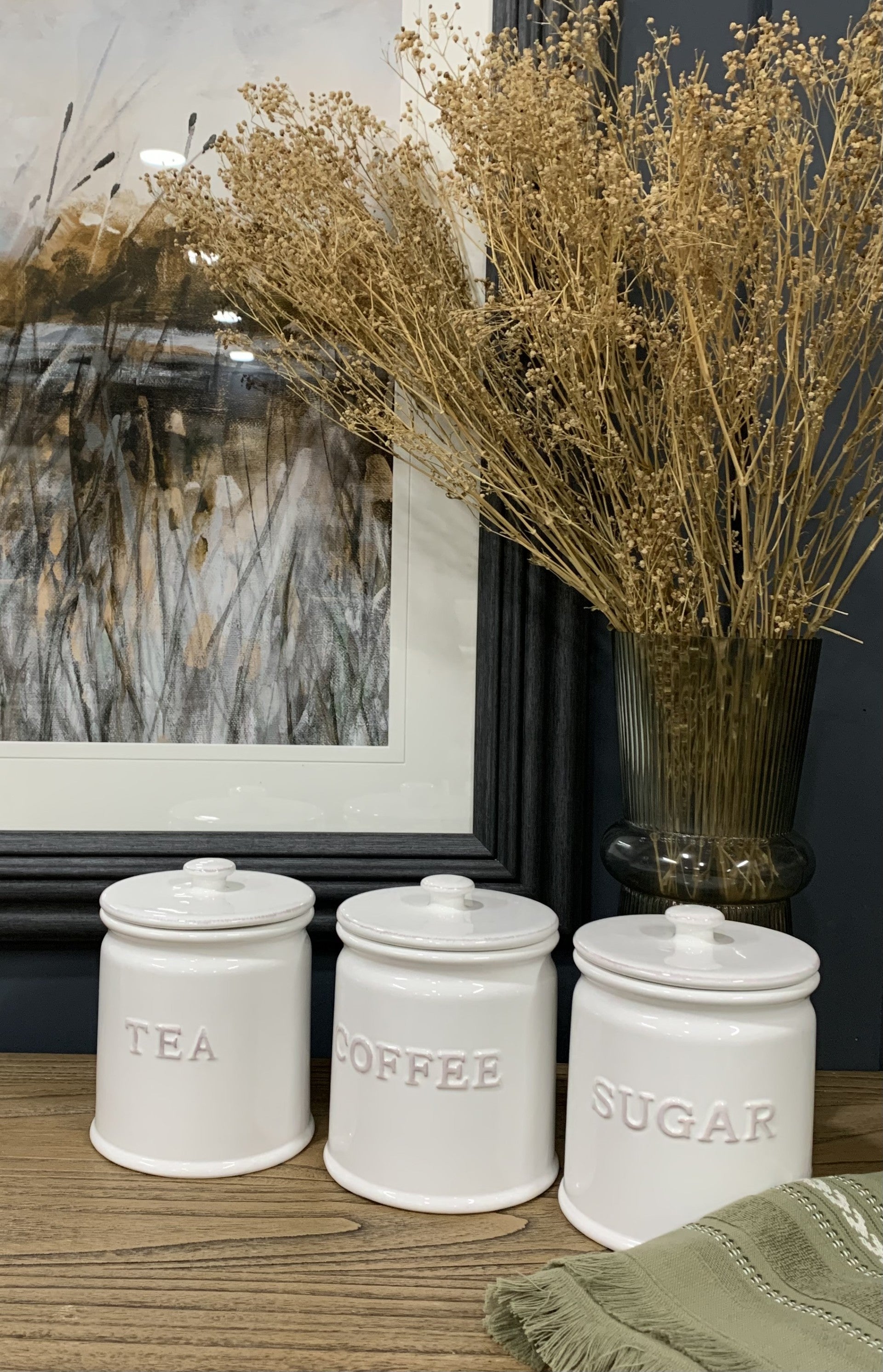 Daisy White Ceramic Tea Coffee & Sugar Jars