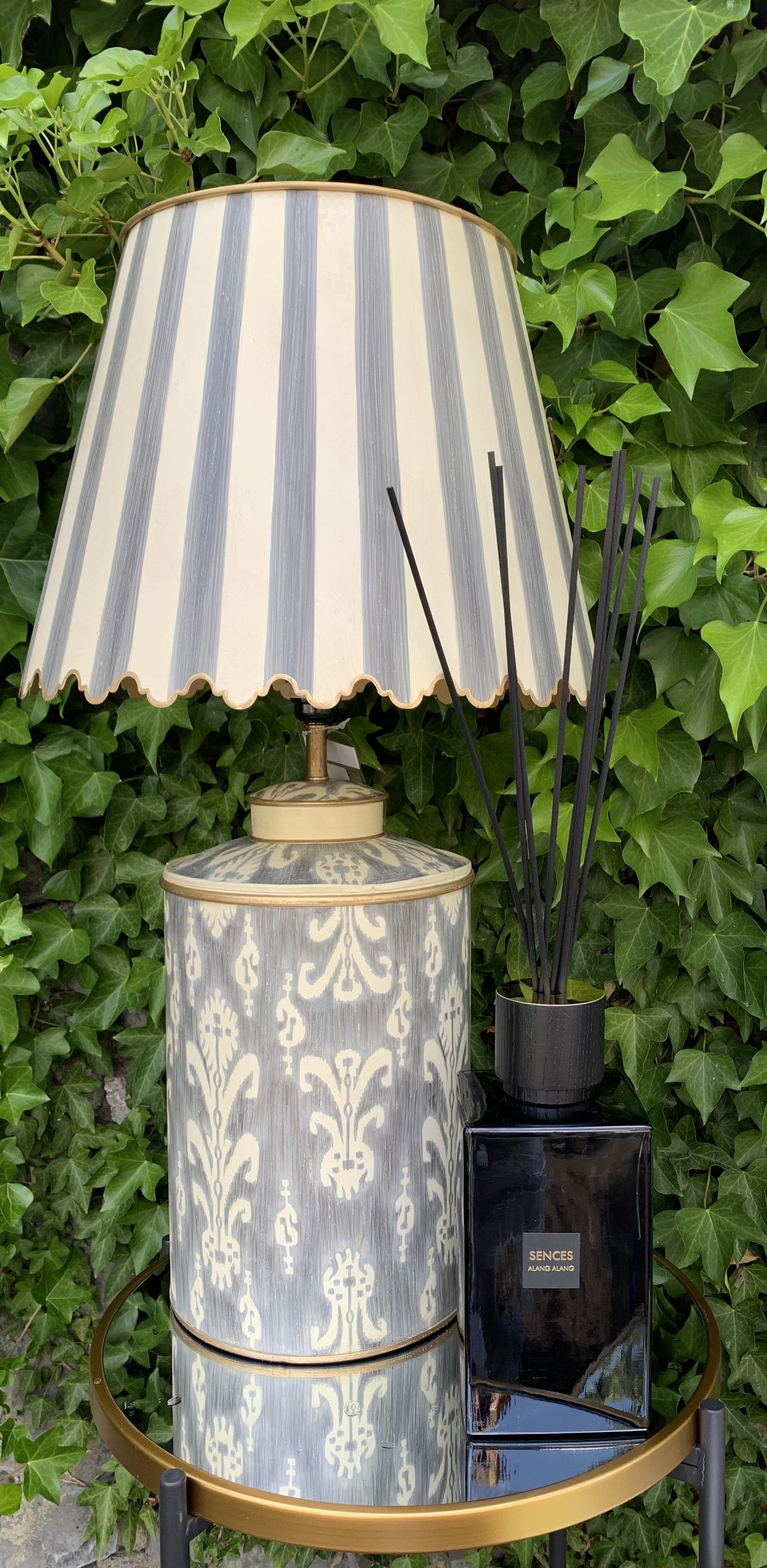 Fleur de Lis Ivory Lamp W/Scollop Shade