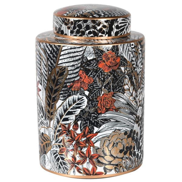 Flower & Leaf Print Jar with Lid