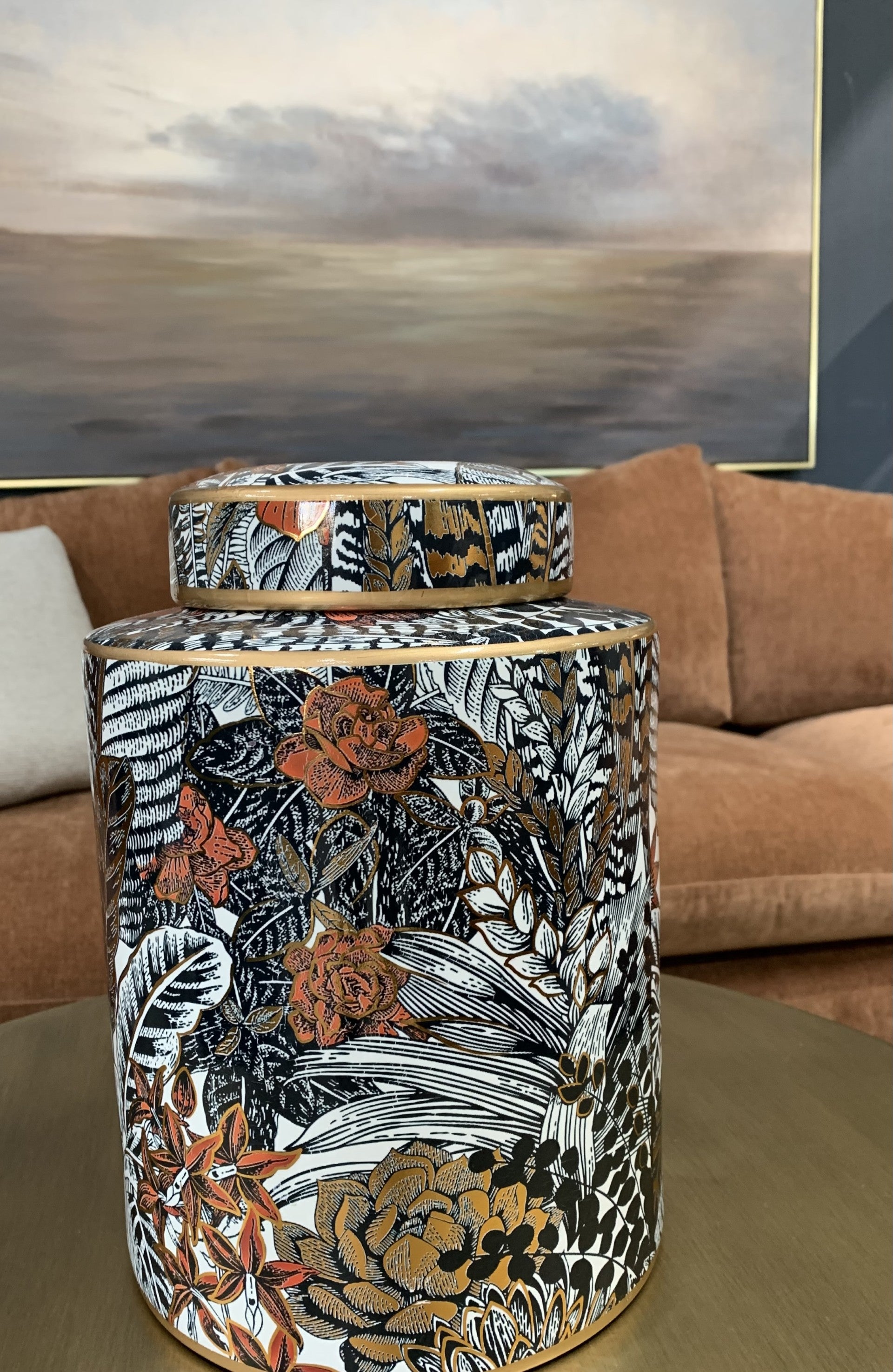 Flower & Leaf Print Jar with Lid