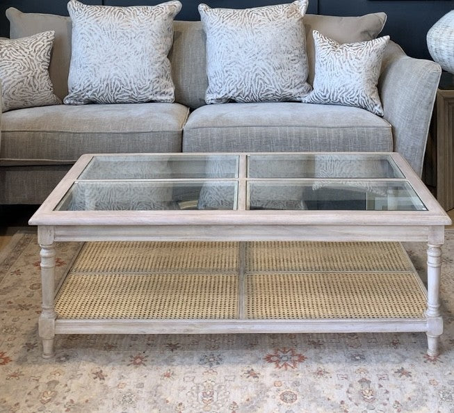 Glass and Rattan Coffee Table