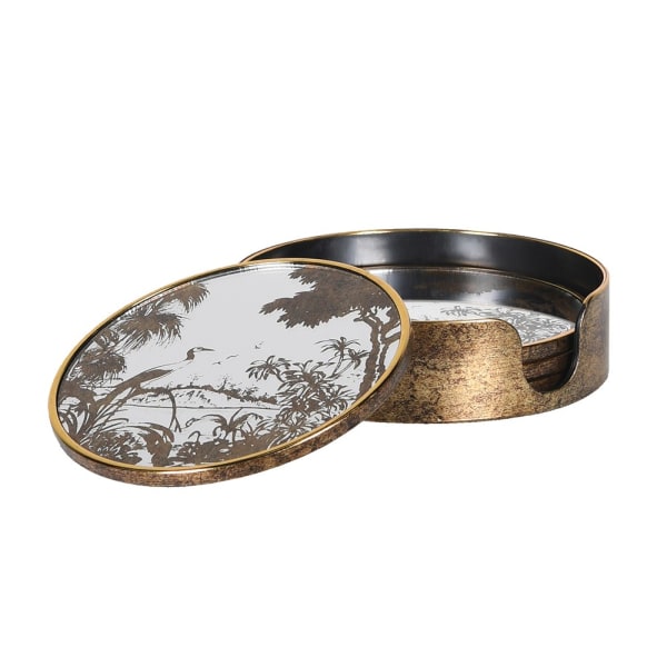Gold Scenic Coasters with Holder Set of 4