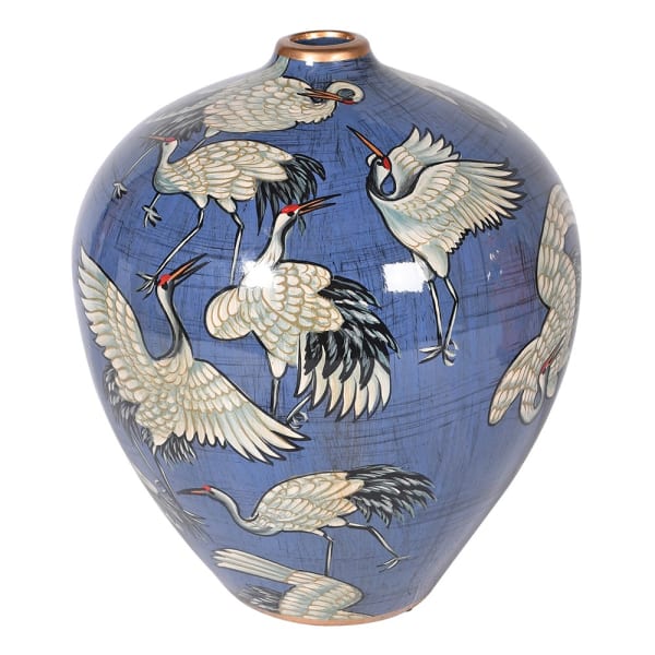 Hand Painted Ceramic Vase with Storks