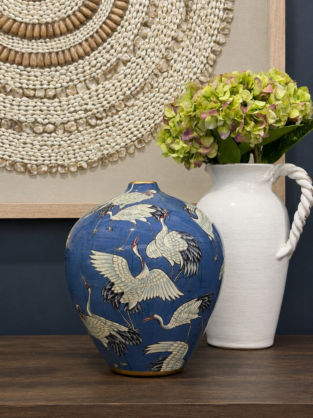 Hand Painted Ceramic Vase with Storks