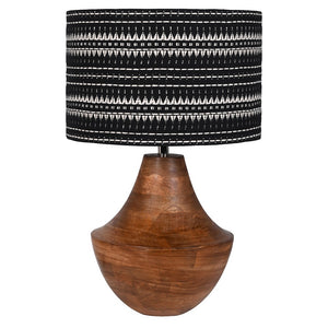 WOODEN TABLE LAMP w/HANDWOVEN SHADE