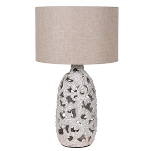 Ivory Filigree Lamp with Linen Shade
