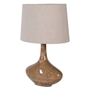 Brown Floral Lamp w. Shade