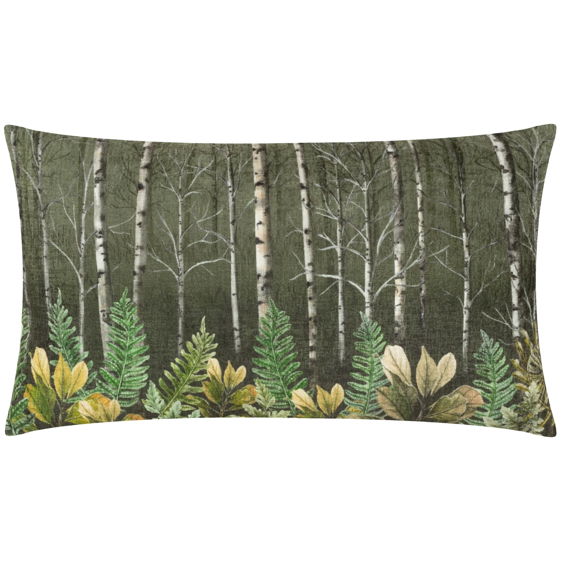 Kielder Forest Haldon Printed Velvet Cushion Khaki 30x50