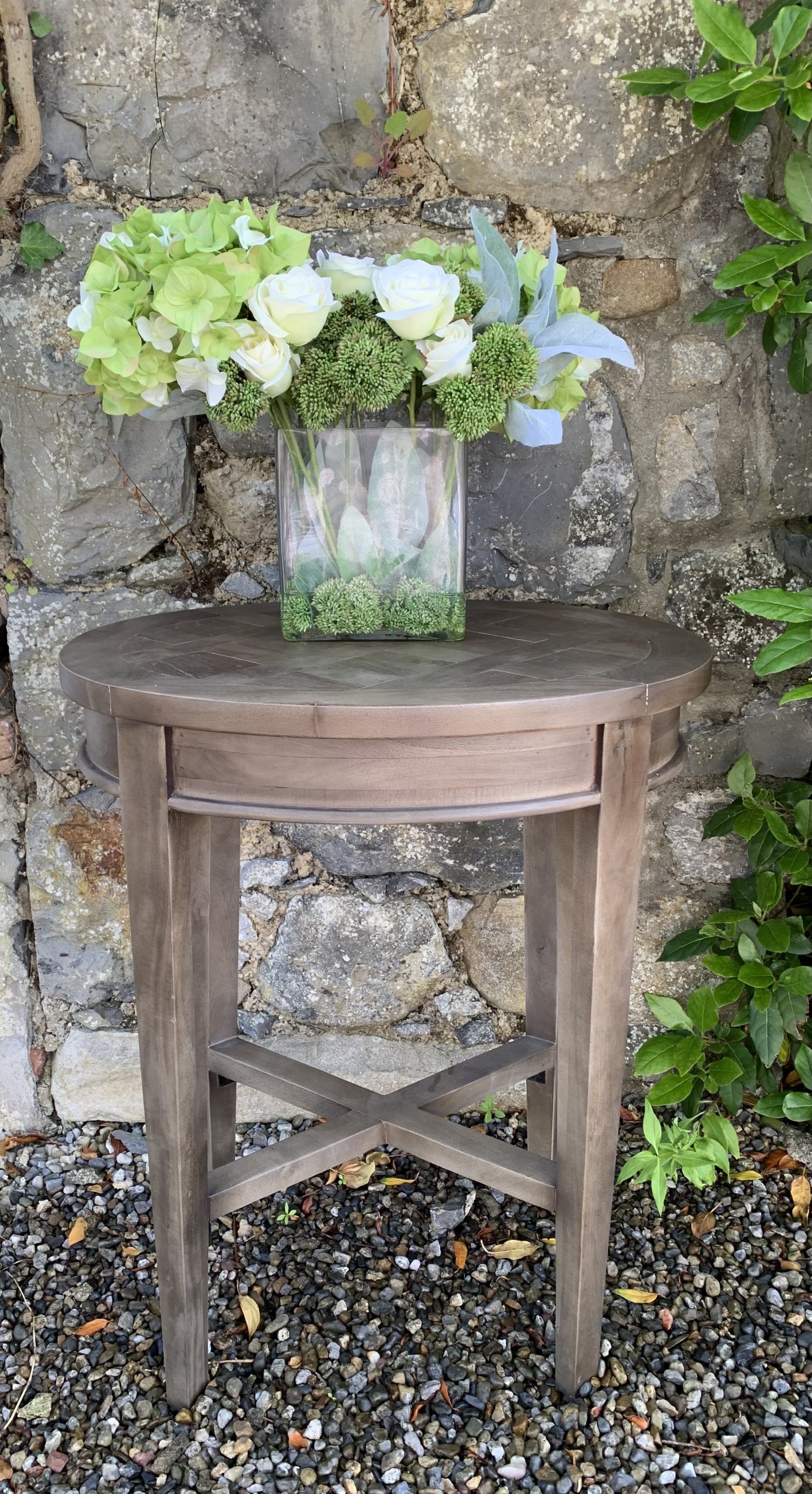 Lian Parquet Side Table in Grey