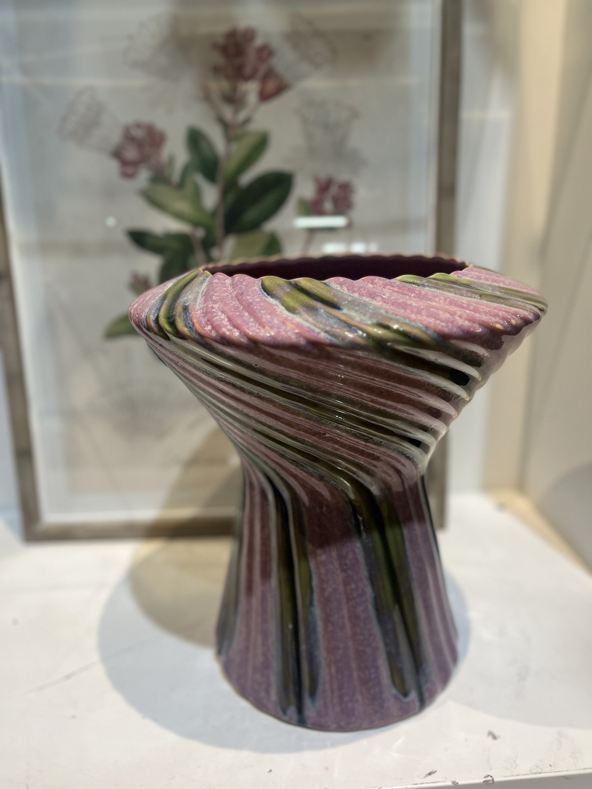 LYRE HAND PAINTED PINK & GREEN VASE