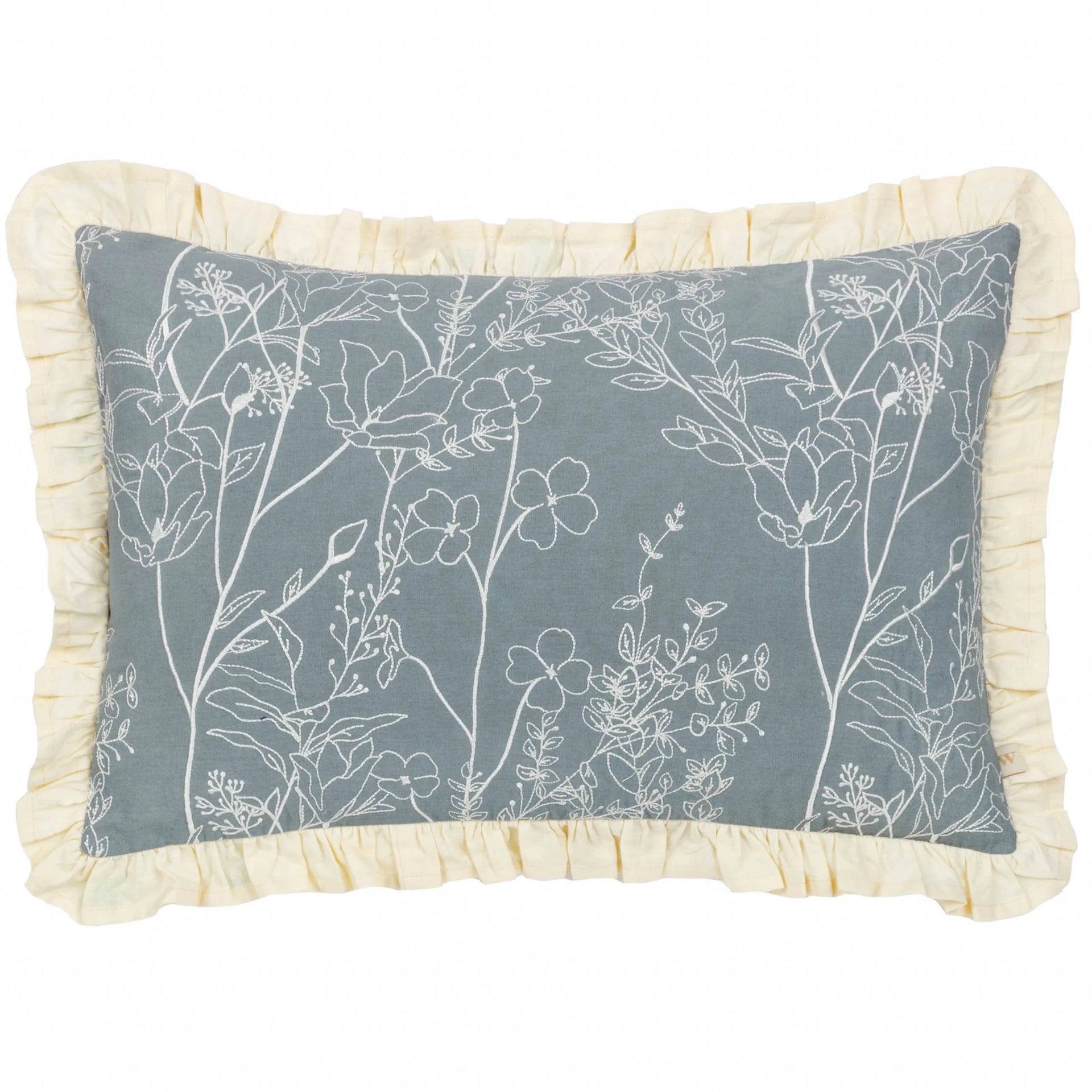Mae Embroidered Cotton Cushion French Blue 35x50