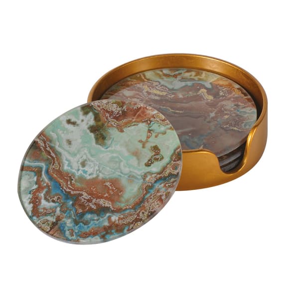 Marble Effect Coasters in Green Set of 4