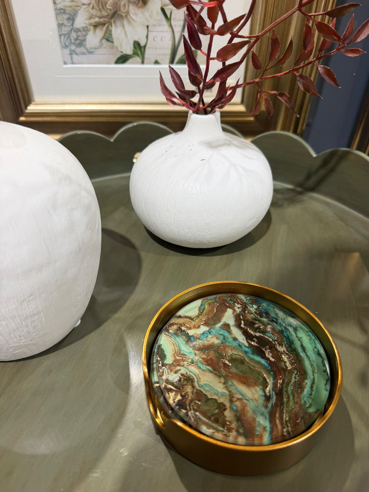 Marble Effect Coasters in Green Set of 4