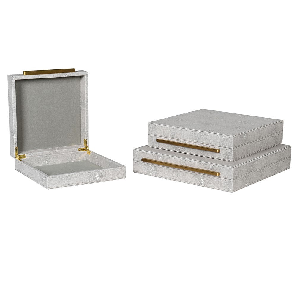 Nina Faux Shagreen Boxes in Ivory Set/3