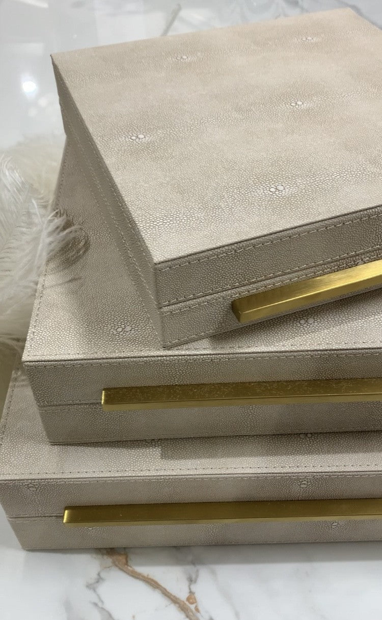 Nina Faux Shagreen Boxes in Ivory Set/3