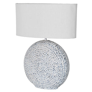 Textured Speckled Blue Lamp w/Linen Shade