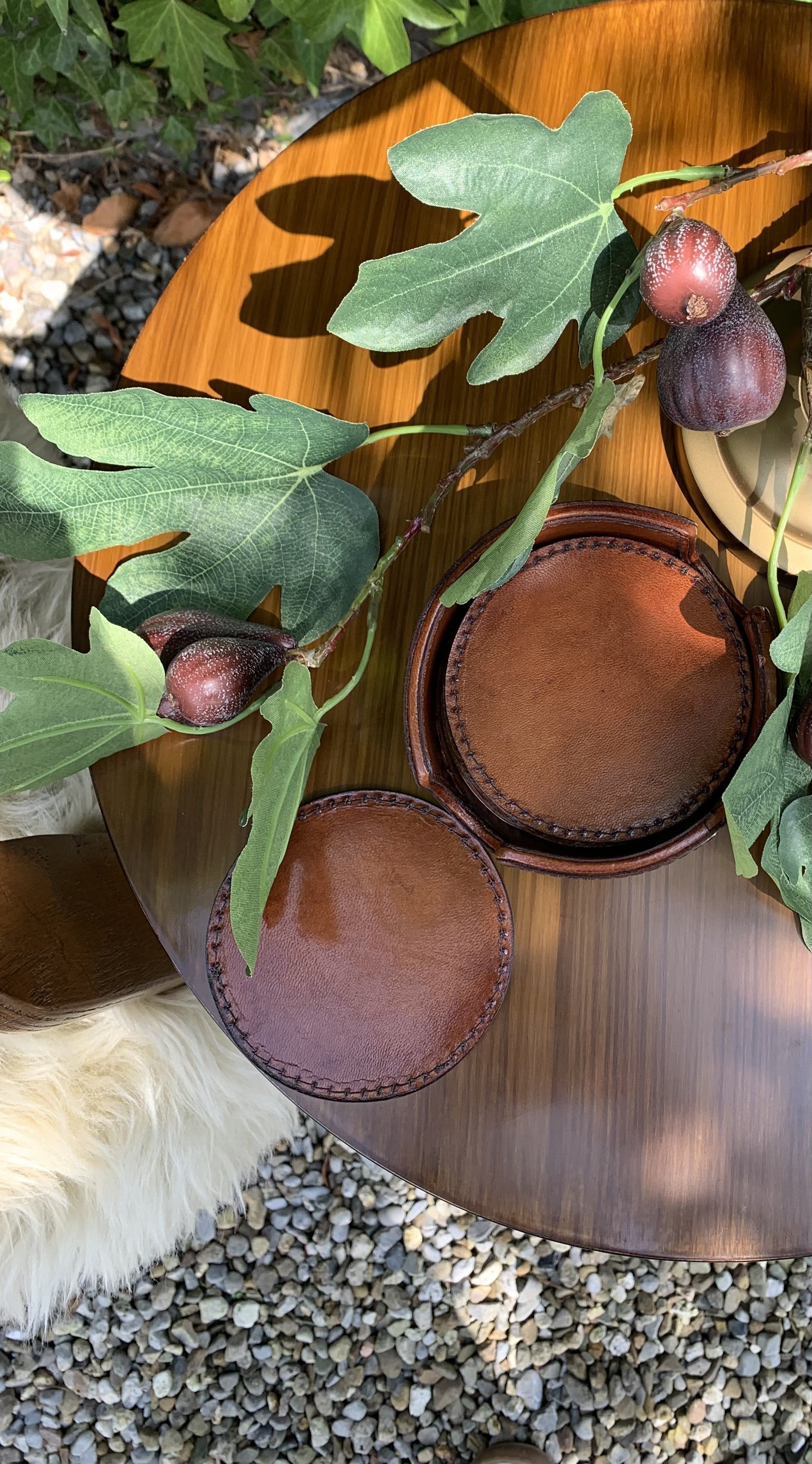 RUSSET ROUND LEATHER COASTERS S/6