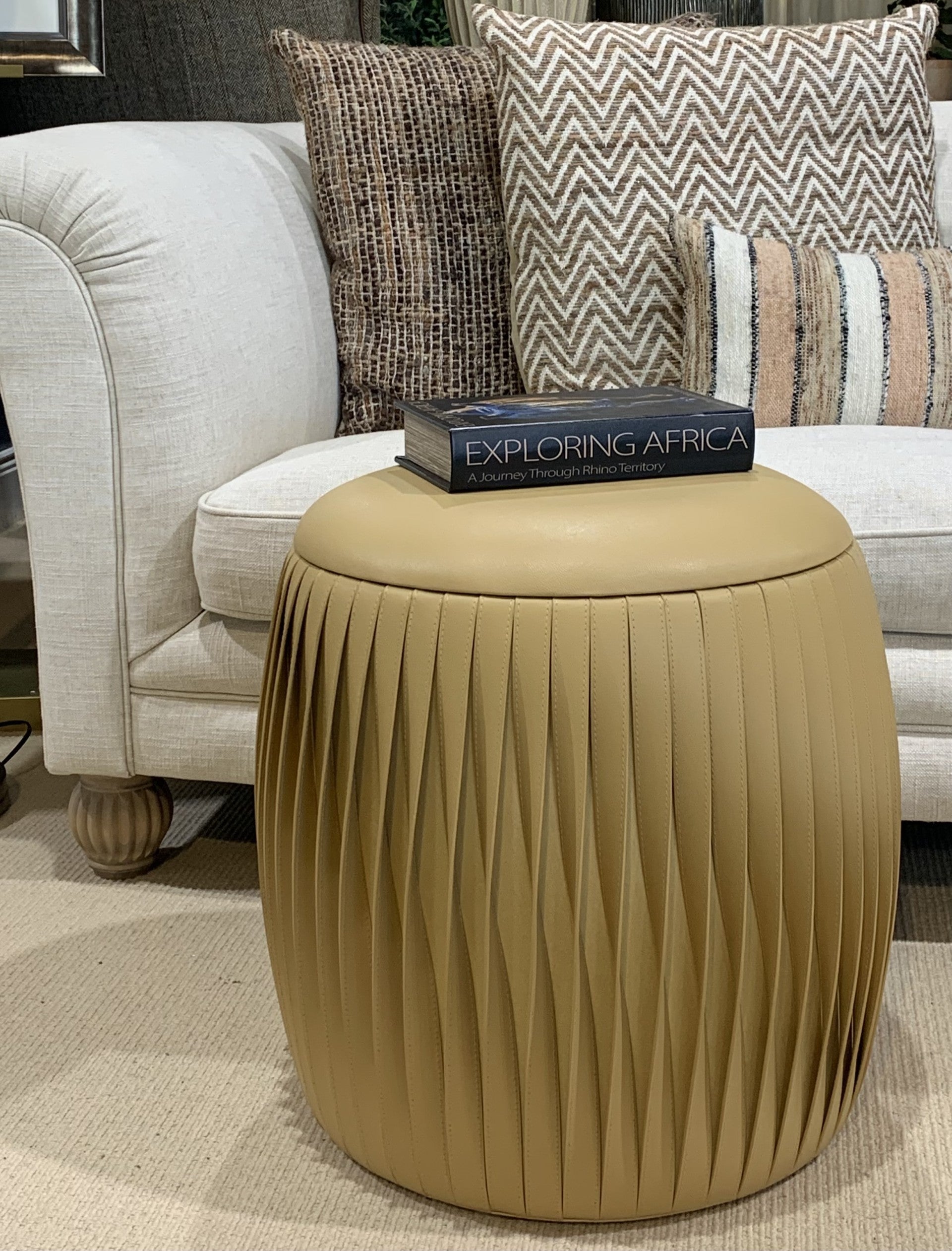 Samina Pouf in Tan Leather