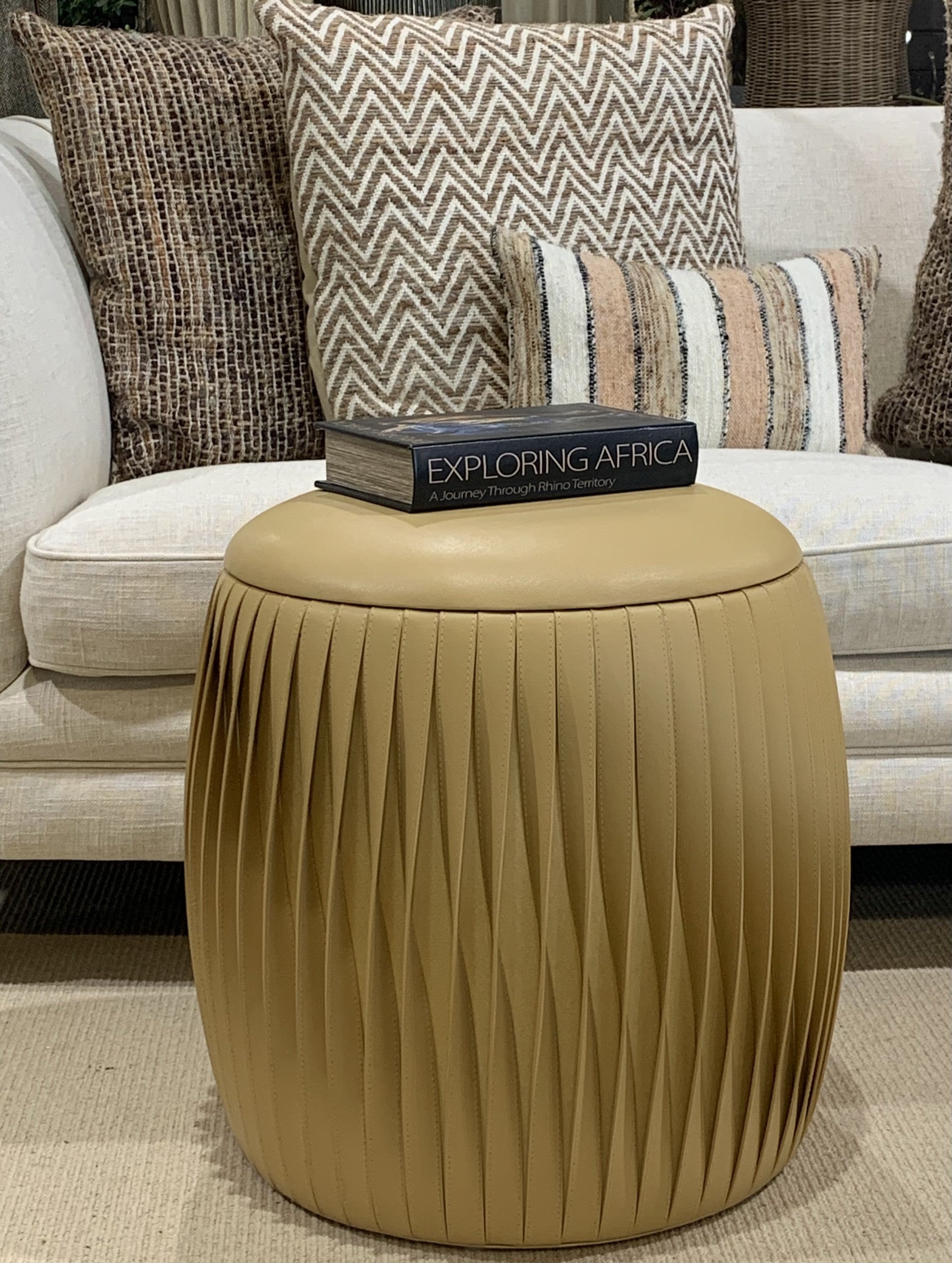Samina Pouf in Tan Leather