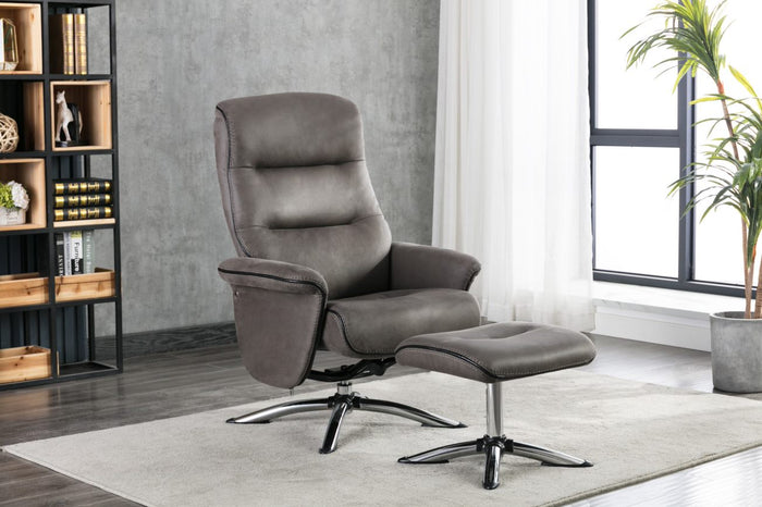 Texas Swivel Recliner & Stool Grey