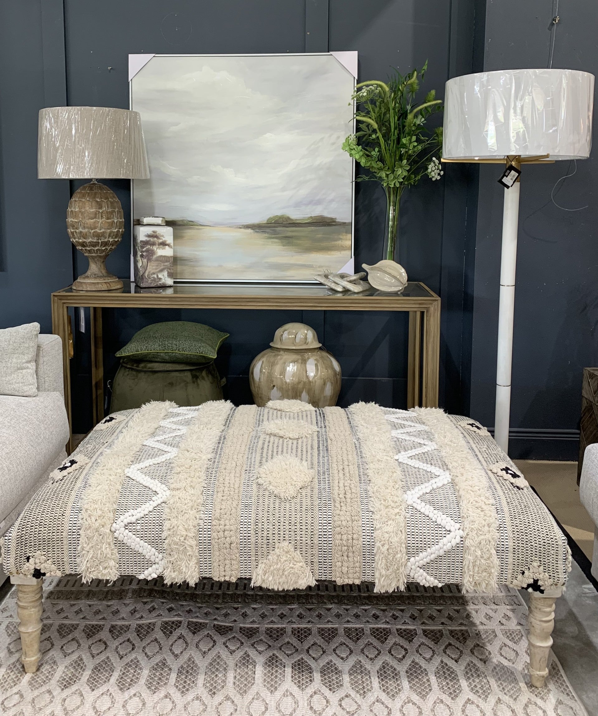 Textured Cotton & Wool White Bench