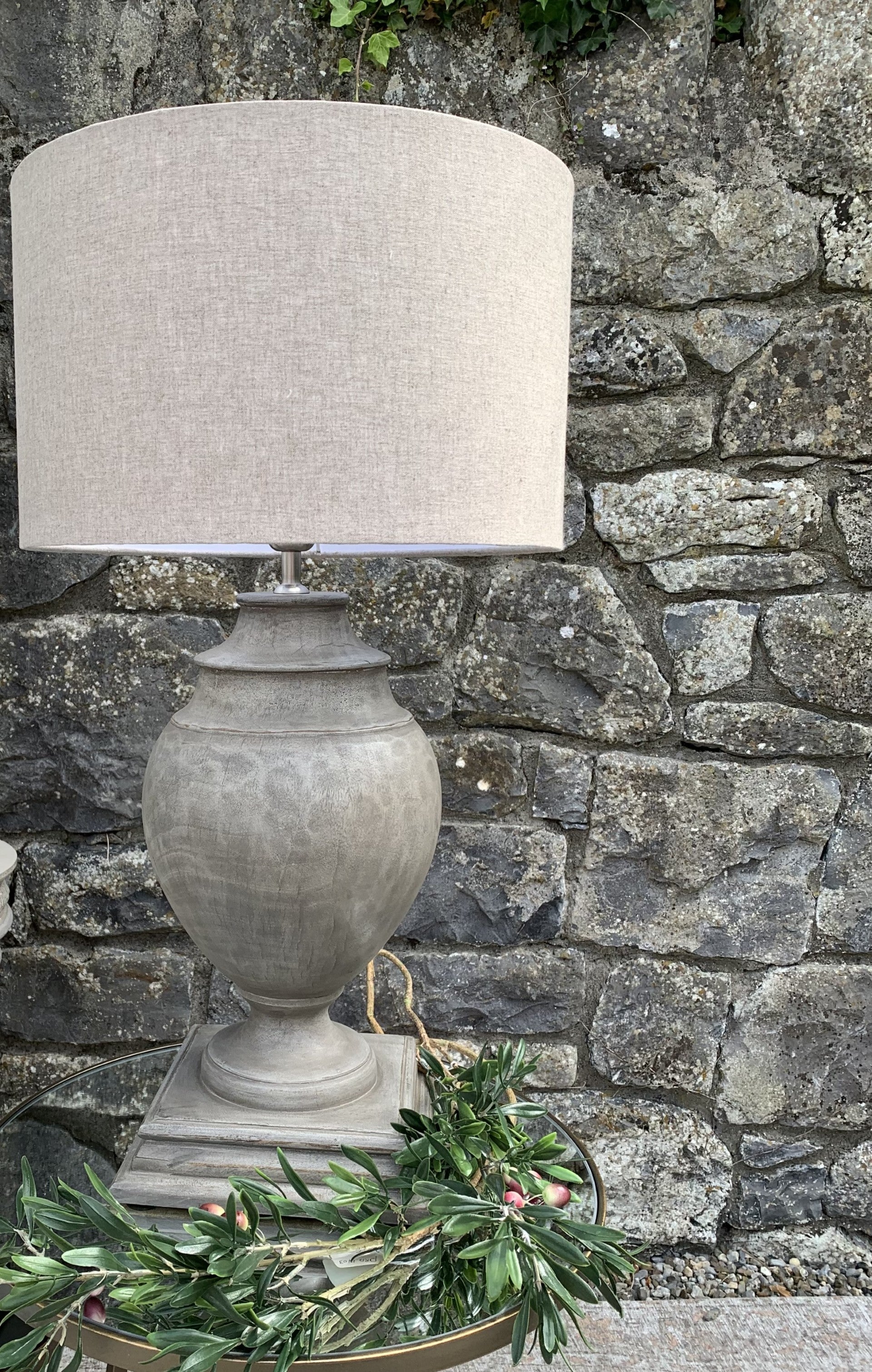 Vintage Urn Table Lamp w/Linen Shade