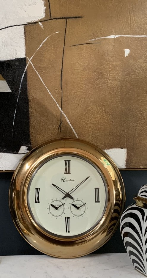 World Wall Clock with Brass Finish
