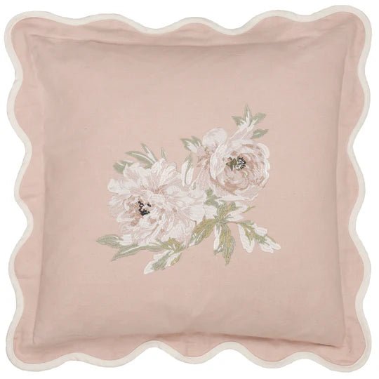 Adele Floral Embroidered Cushion Rose - Abbey Furniture - Home & Interiors