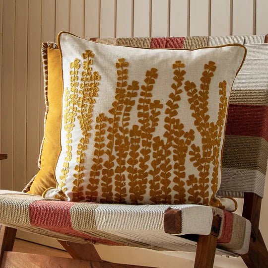 Herb Embroidered Cushion Mustard 50 x 50 - Abbey Furniture - Home & Interiors