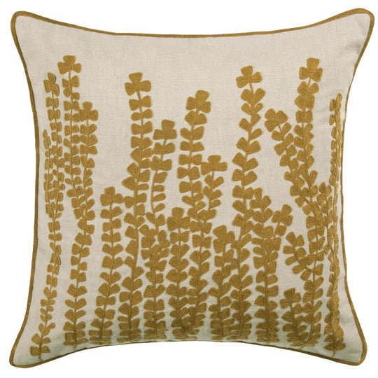 Herb Embroidered Cushion Mustard 50 x 50 - Abbey Furniture - Home & Interiors